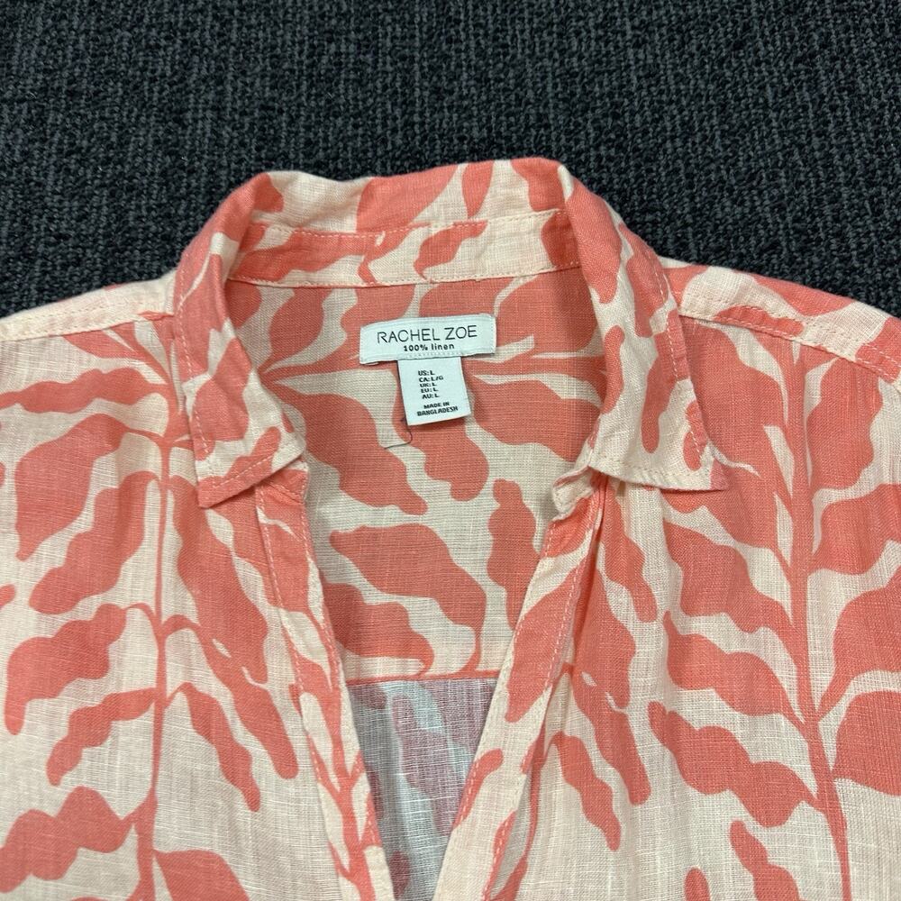 Rachel Zoe Top Womens Large Coral Pink Shadow Leaves Tropical Beachy Casual - Picture 2 of 5